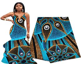 Newest African Fabric Wax 6 Yards Sky Blue Ankara Fabric African Real Wax Print Polyester 2020 Nigerian Fabric for Women Dress1570117