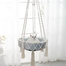 Cat Carriers Bohemian Cats Swing Basket Pet Supplies Hammock Sleeping Blanket Cat's Hanging Bed House For Window Products