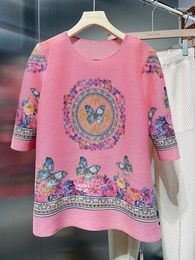 Women's T Shirts 2024 Spring/Summer Shirt Large Size Fashion Retro Print T-shirts For Women Vintage Clothes Korean