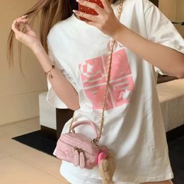 Men's T-shirts Fashion Designer Print Flower Wash Water T-shirt Women Summer Hot Diamond Loose Fit Ml Sweet Pink Letter Short Sleeves