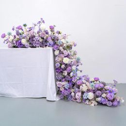 Decorative Flowers Purple Long Runner Flower Row Artificial For Wedding Decoration Table Sofa Decor Floral Arch Arrangement Show