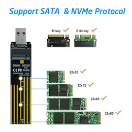 M.2 NVMe USB Adapter Dual Protocol NVMe SATA M2 SSD Board USB3.1 10gbps USB A Adapter Converter for M2 2230 2242 2260 2280 SSD