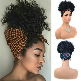 Wigs Fluffy Headband Wigs for Black Women Short Afro Kinky Curly Headwrap Wig High Temperature Natural Synthetic Headband Scarf Wig