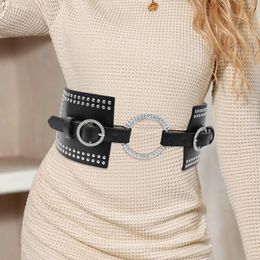 Belts Fashion Luxury Round Buckle Rhinestone Belt Punk Style Personality Studded Women's Coat Elastic Wide Waist Cover