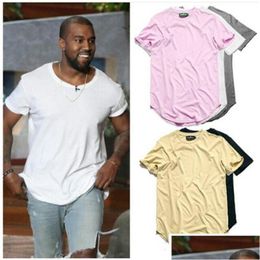 Mens T-Shirts Curved Hem Hip Hop T-Shirt Men Urban Kpop Extended T Shirt Plain Longline Tee Shirts Male Clothes Drop Delivery Apparel Dhh7N