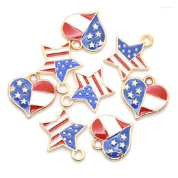 Pendant Necklaces Wholesale 100PCS US Flag Stars&Love Heart DIY Oil Drop Jewellery Charms Bracelet Necklace Enamal Ornament Accessory