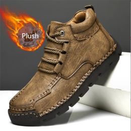 boots Handmade Leather Men Ankle Boots Casual Shoes Comfortable Walking Boots New Soft Leather Men Warm Winter Boots Sneakers