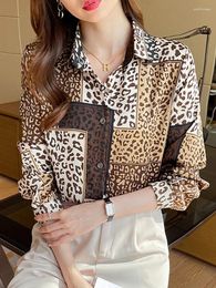 Women's Blouses Leopard Y2K Slim Women Shirt Street Loose Fashion Long-sleeved Female Simple Chiffon Ins Chicly Retro Woman Top