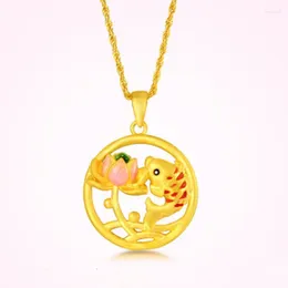 Pendant Necklaces Fashion Gold Color Fish In Lotus Necklace For Women Girls Safety Healthy Vitality Good Lucky Jewelry Birthday Party Gifts