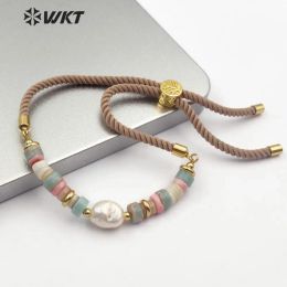 Bangles WTB495 Natural Pearl Themed Cord Bracelet With Multi Colour Shell Beads Bangle Gold Electroplated Beads Fashion bracelet Jewellery