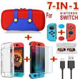 Bags 6 in 1 Game Accessories Set for Nintend Switch Travel Carrying Bag Screen Protector Case Charging Cable Glass Film Card Case