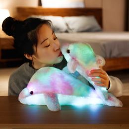 3045cm Glowing Dolphin Plush Doll Luminous Pillow Cushion Colourful LED Light Animal Stuffed Toys Gift For Children Kids Girls 240321