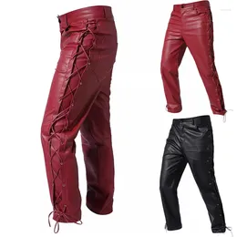 Men's Pants 2024 Gothic Leather Fashion Strappy Motorcycle American PU