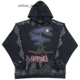 Hoodies Mens Sweaters Fashion Designer balencigsas Paris Brand Hoodie Home 2024 New Tower Graffiti Hand-painted Gradual Out Washed Old H SLQ4