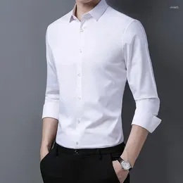 Men's Dress Shirts Casual Fashion Classic Basic Business Solid Colour Long Sleeved White Shirt Plus Size 6XL 7XL 8XL