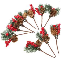 Decorative Flowers 10 Pcs Artificial Pine Cone Christmas Decor Party Supplies Blue Ornaments Xmas Branches Plastic Needles