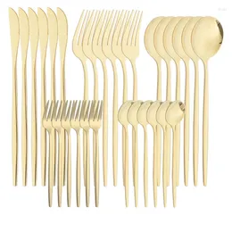 Dinnerware Sets 30PCS Champagne Cutlery Set Stainless Steel Flatware Knife Cake Fork Coffee Spoon Gold