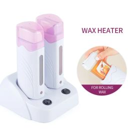 Waxing Dual Base Electric Wax Heater Set Double Base Depilatory Heater Hair Removal Waxing Warmer Roll on Wax Heater Roller Epilator