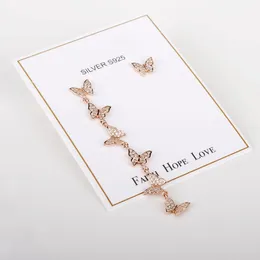 Dangle Earrings 925 Sterling Silver AB Style Rose Gold Plated Sparkling Butterfly Pendant Drop Stud Earring Jewellery For Women