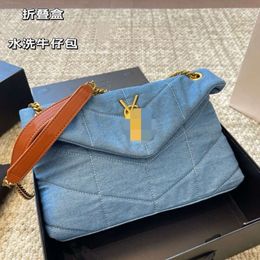 designer women bag puffer lou washed denim bag with diamond grid chain versatile classic handle single shoulder size 28 17