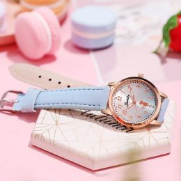 Casual Children Cute Cat Watch Simple Rhinestone Girls Wristwatch Gradient Color Leather Quartz Kids Clock Gift Children Watches