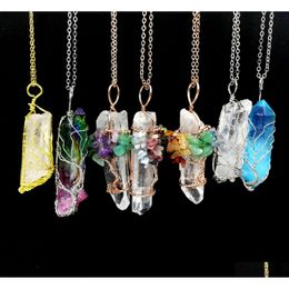 Pendant Necklaces Jln Natural Crystal Gemstone Wire Wrapped Quartz Hexagon Prism Amet Charm With Brass Chain Necklace Drop Delivery Je Dhfji