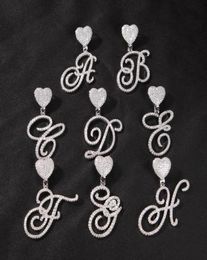 Cursive Letter With Heart Bail Brush Cubic Zirconia Intial Name Necklace Charm Hip Hop Jewelry7390199