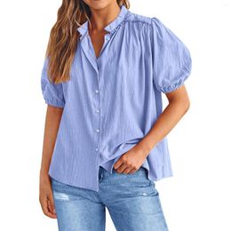 Women's T Shirts Spring Button Up Long Sleeve V Neck Shirt Work Dressy Elegant Loose Pullover