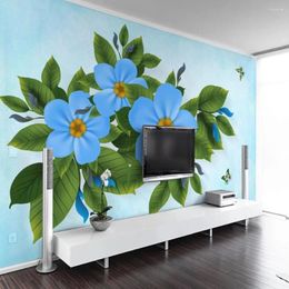 Wallpapers Milofi Custom Large Wallpaper Mural 3D Simple Small Fresh Hand Painted Oil Painting Blue Flower Background