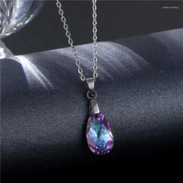 Pendant Necklaces Stainless Steel Chain Mermaid's Tears Necklace Ocean Sea Crystal Clavicle Beach Mermaid For Women Collar