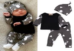 Cute Newborn Baby Girl Boy Clothes Deer Tops Tshirt Long Sleeve Pants Casual Hat Cap 3pcs Outfits Set Autumn8927903