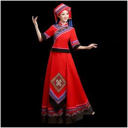 Ethnic Clothing Zhuang Costume Womens Suit Minority Style Dance Performance Guangxi Adt Stage Long Short Skirt Drop Delivery Apparel Dhvyd