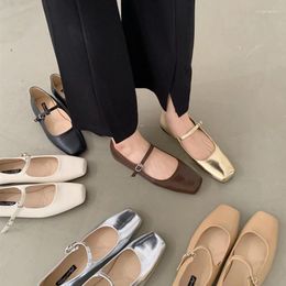 Casual Shoes Antumn Square Toe Ballet Fashion Low Heel Mary Jane Casaul Silver Shallow Buckle Soft Sole Zapatos De Mujer