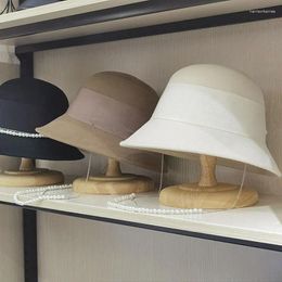 Berets Fashion Japanese Fisherman Bucket Wool Hats For Women Pearl Chain Fedora Hat Wide Brim Sunshade Warm Casual Bones Feminino