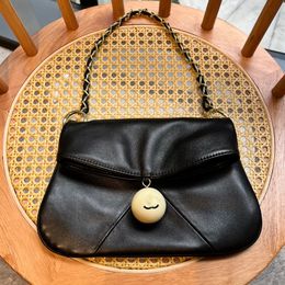 24p Retro Design Leather Multi-Purpose Table Tennis Handbag Delicate Spherical Bag Leather Chain Single Shoulder Crossbody Women's Large Capacity Shopping Bag 26cm