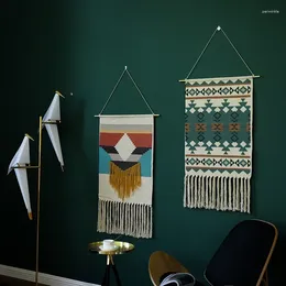 Tapestries Bohemian Tapestry Cotton Wall Hanging Macrame Tassel Home Decor Handmade Woven Geometric Canvas Cloth