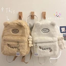 School Bags Korean Plush Bear Y2k Aesthetic Kawaii Backpack Preppy Style All Match Student Bag Sweet Girl Casual Cute