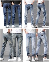 Outono novo masculino rasgado fino ajuste elasticidade jeans masculino negócios em linha reta famoso clássico calças casuais fashiom marca designer jeans calças casuais # dw