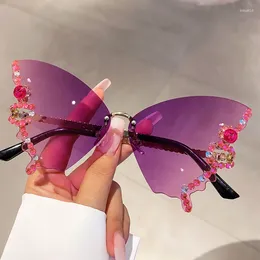 Sunglasses Fashion Vintage Sexy Ladies Oversized Diamond Butterfly Women Female Designer Rimless Trendy Sun Glasses