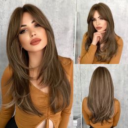 Wigs NAMM Long Straight Honey Blonde Wig for Woman Daily Cosplay Wig Synthetic Layered Hai Wigs for Daily Use Heat Resistant Fiber