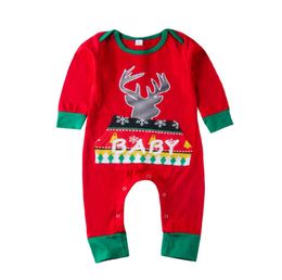 Christmas Newborn Baby Girls Boys Reindeer Geometric Pajamas Clothes Long Sleeve Red Green Bodysuit Romper Xmas Cute Baby Clothing6299835