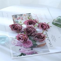Decorative Flowers 10Pcs/lot Simulated Rose Blossoms Fake Flower Head Pography Wedding Home Decoration French Retro