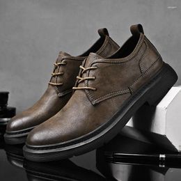 Casual Shoes Men's Thick Sole Breathable Leather Retro Business Work Wear Comfortable And Versatile