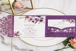 Pocket weddinginvitations with glittery belly band burgundy pocket trifolding Customised laser cut fall winter weedino inner no9218311