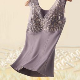 Camisoles & Tanks Bra Vest Thickened Plush Sleeveless Women's Winter Flower Embroidery V Neck Lace Patchwork Slim Fit Padded Pullover Soft