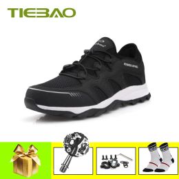 Boots Tiebao Mountain Bike Sneakers for Men Women Riding Pedals Bicycle Shoes Breathable Selflocking Mtb Flat Hiking Shoes