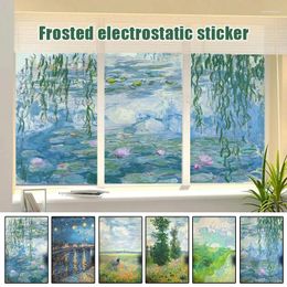 Window Stickers European Style Stained Privacy Film Static Cling Retro Village Oil Painting Art Frosted Glass Sticker