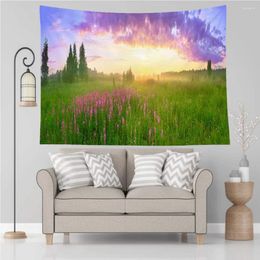 Tapestries 3D Colorful Sunset Scenery Tapestry Nature Flowers And Green Plants Landscape Bedroom Living Room Decor Wall Hanging