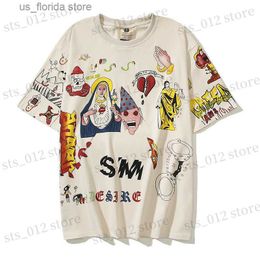 Men's T-Shirts Mens T-Shirts Trendy Simple Strt Hip Hop Cotton T Couple Loose Graffiti Hand-painted Short Slve T230412 Y240402