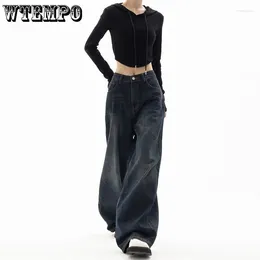 Women's Jeans WTEMPO Vintage Women Wide Leg Harajuku Baggy Denim Trousers Oversized Streetwear Y2k Autumn Pants Korean Fashion